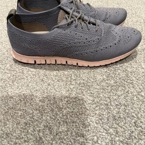 Cole Haan Zerogrand Women's Knit Lace-Up Sneakers in Gray with Pink Sole